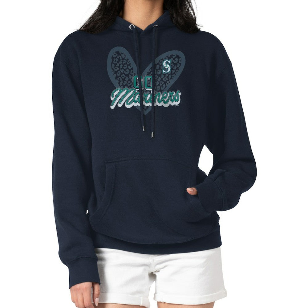 Seattle Mariners G-III 4Her by Carl Banks Women's Leopard Heart Pullover Hoodie - Navy - MLB Lifestyle