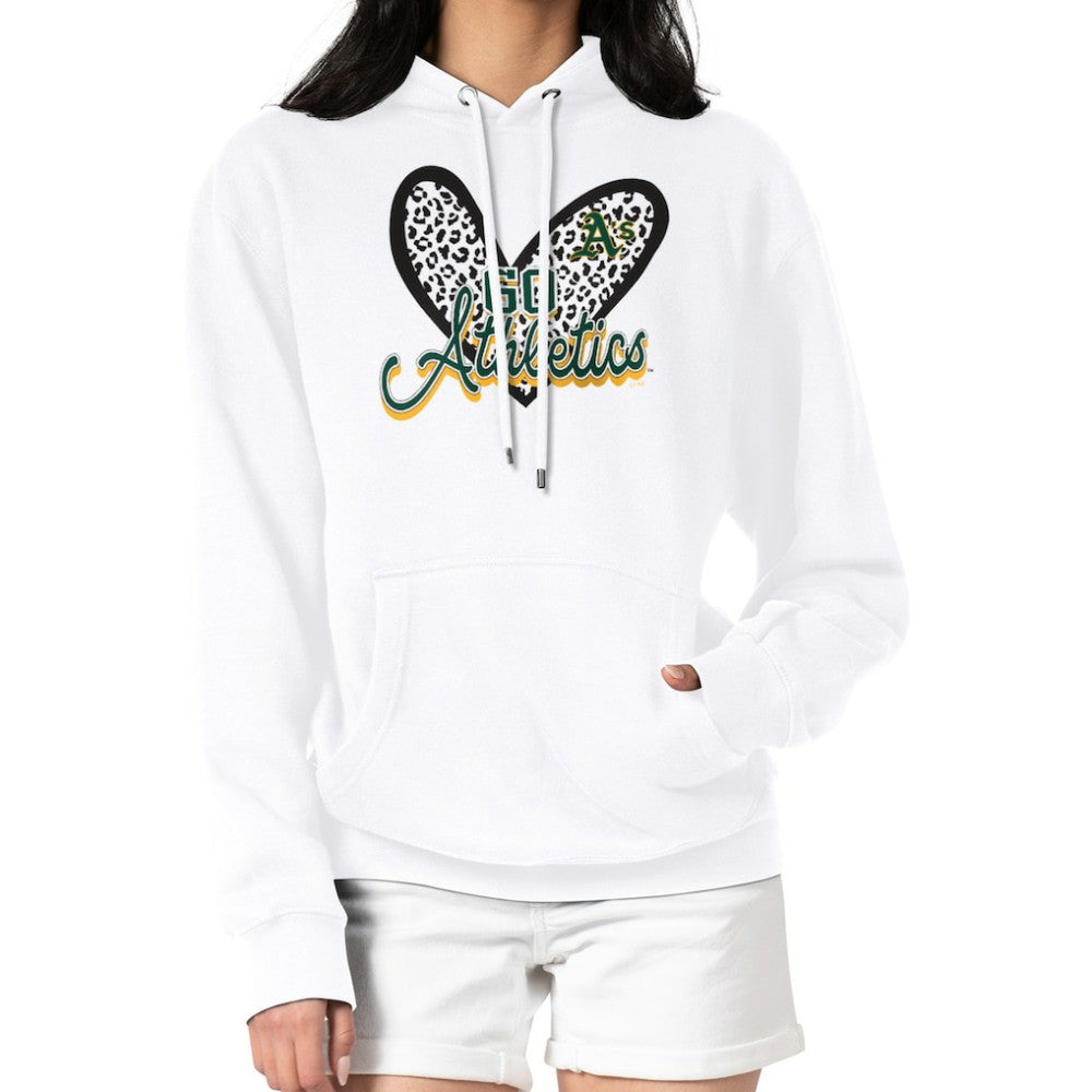 Athletics G-III 4Her by Carl Banks Women's Leopard Heart Pullover Hoodie - White - MLB Lifestyle