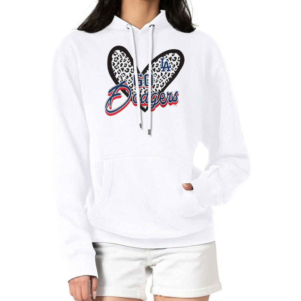 Los Angeles Dodgers G-III 4Her by Carl Banks Women's Leopard Heart Pullover Hoodie - White - MLB Discount