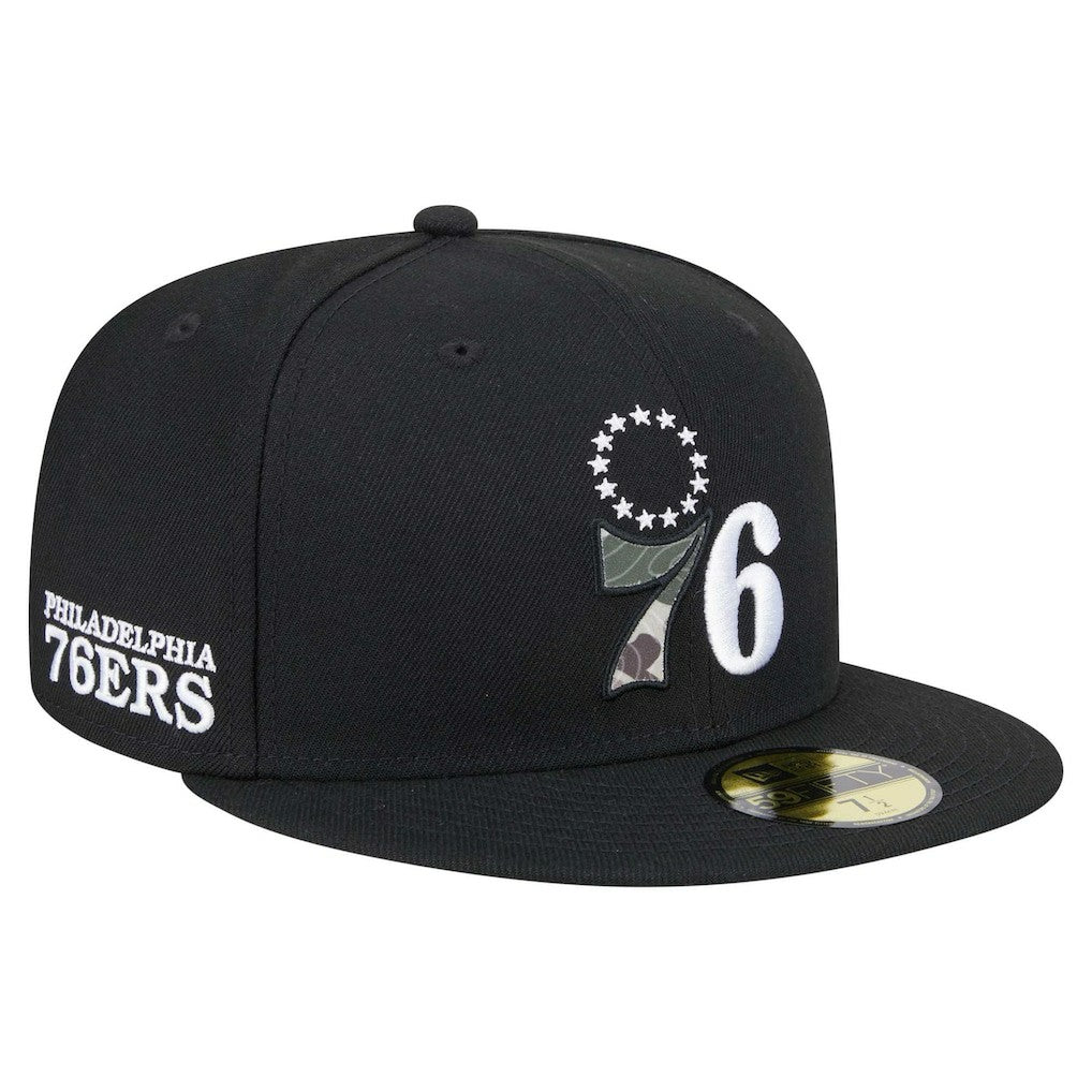Philadelphia 76ers Camo Print UV 59FIFTY Fitted Hat Black | New Era
