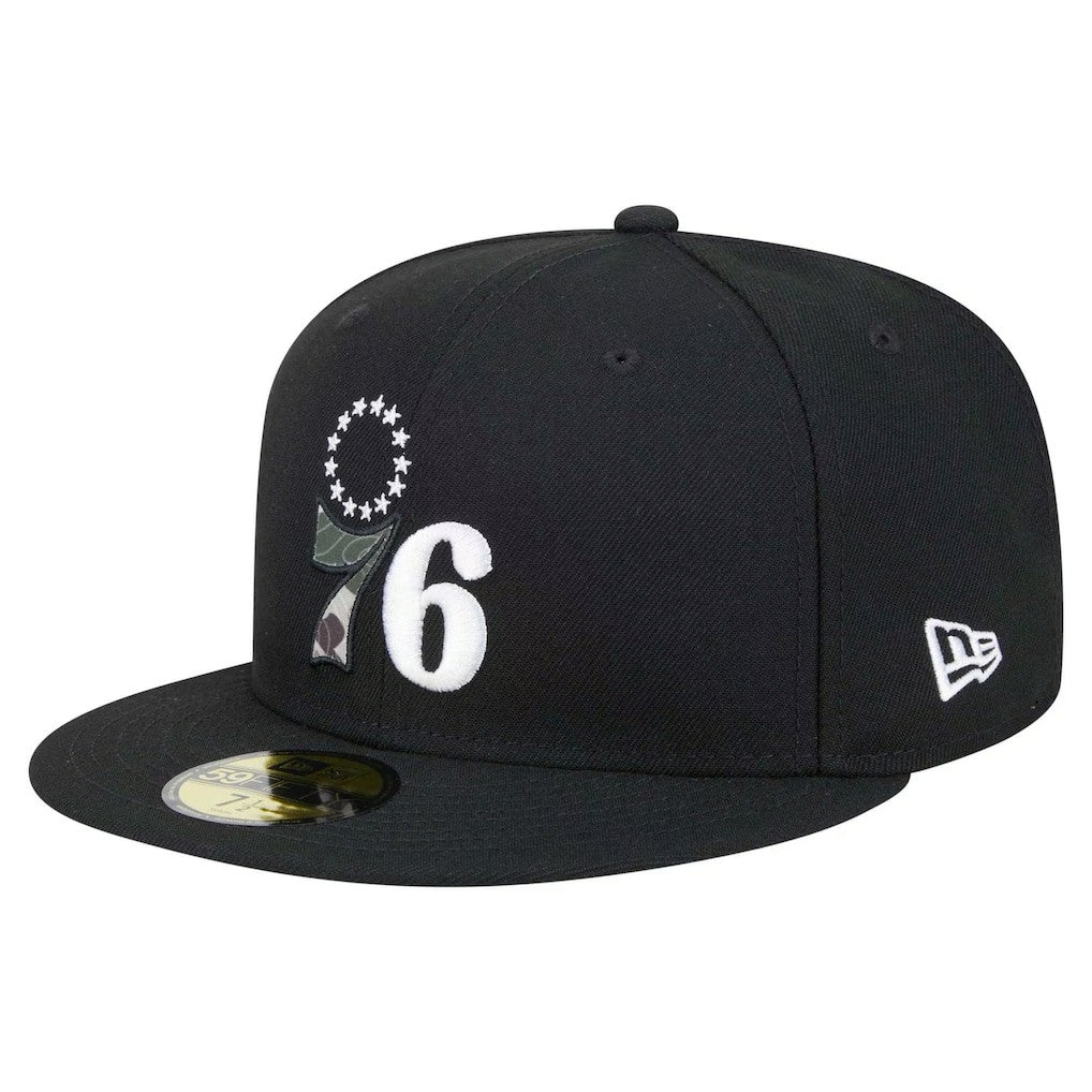 Philadelphia 76ers Camo Print UV 59FIFTY Fitted Hat Black | New Era