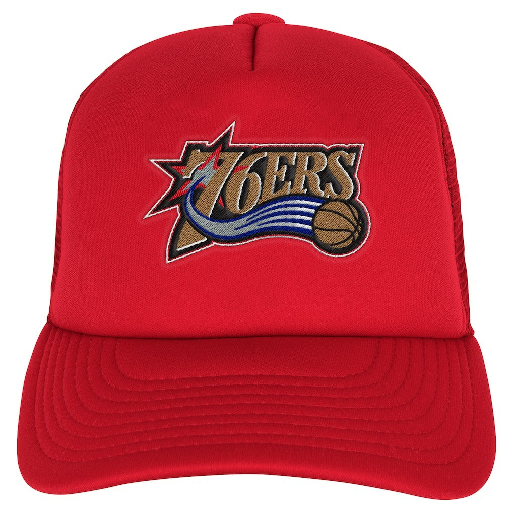 Philadelphia 76ers Youth Core Evergreen Trucker Adjustable Hat Red | Mitchell & Ness