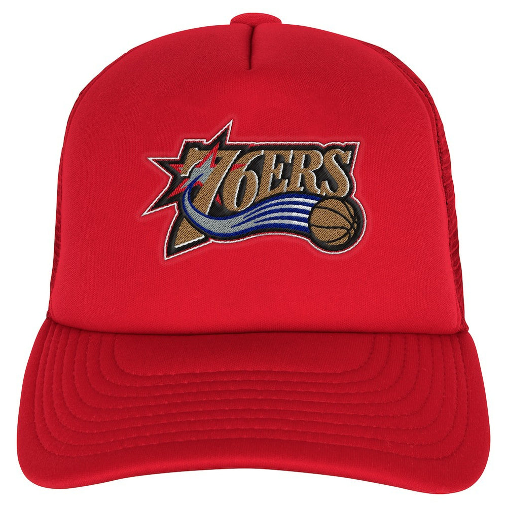 Philadelphia 76ers Youth Core Evergreen Trucker Adjustable Hat Red | Mitchell & Ness