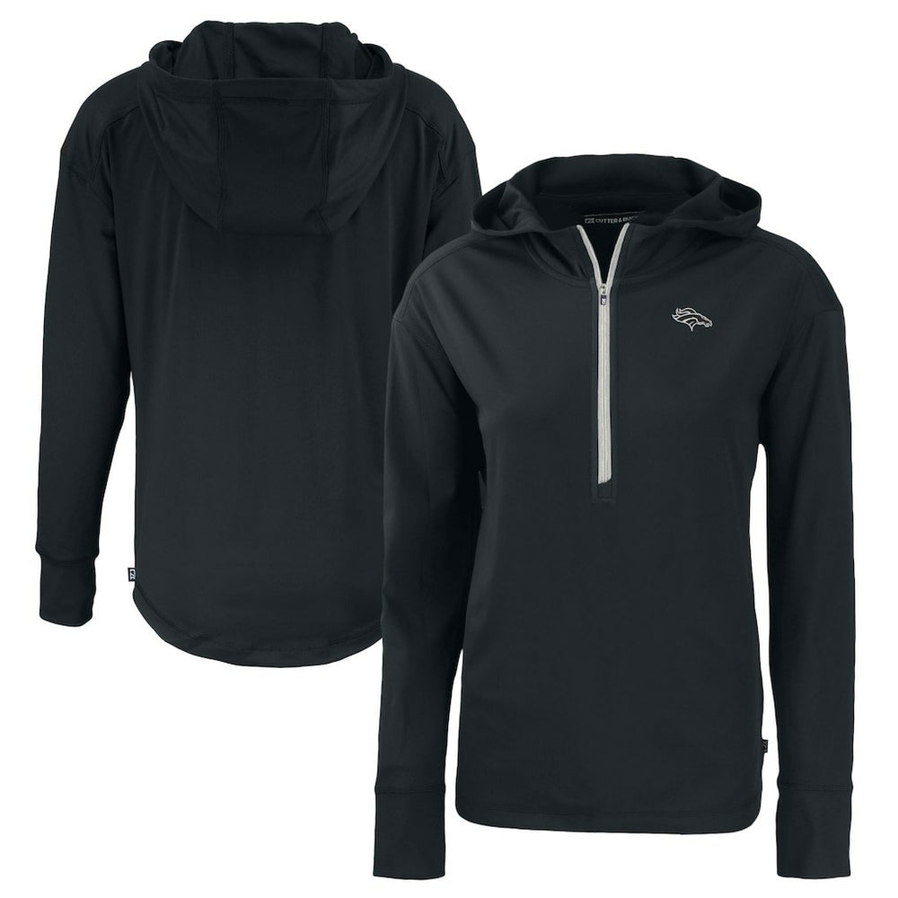 Denver Broncos Cutter & Buck Women's Daybreak Eco Recycled Half-Zip Hoodie Black