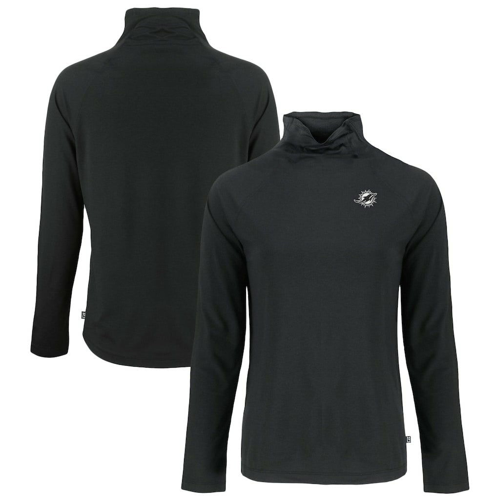 Miami Dolphins Cutter & Buck Women's Coastline Epic Comfort Eco Recycled Funnel Neck Pullover Sweatshirt Black