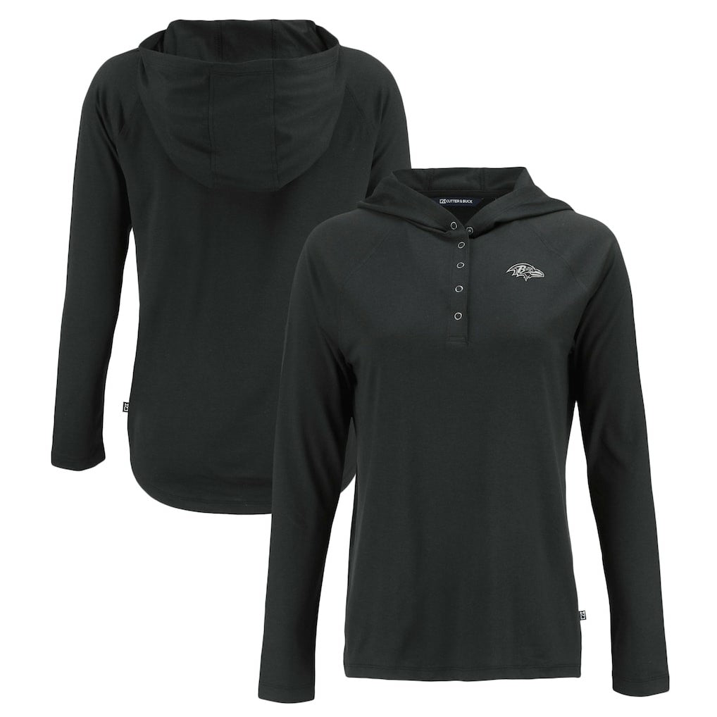 Baltimore Ravens Cutter & Buck Women's Coastline Epic Comfort Eco Recycled Long Sleeve Hoodie T-Shirt Black
