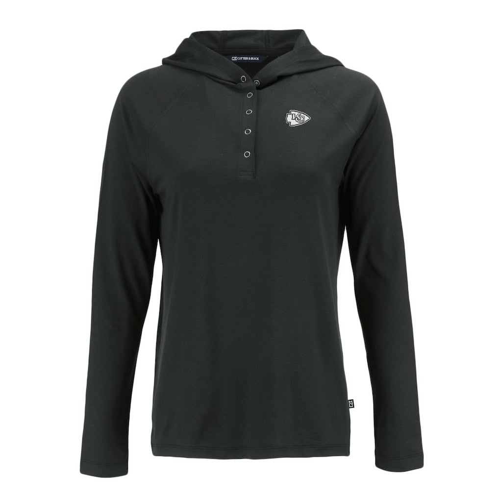 Kansas City Chiefs Cutter & Buck Women's Coastline Epic Comfort Eco Recycled Long Sleeve Hoodie T-Shirt Black