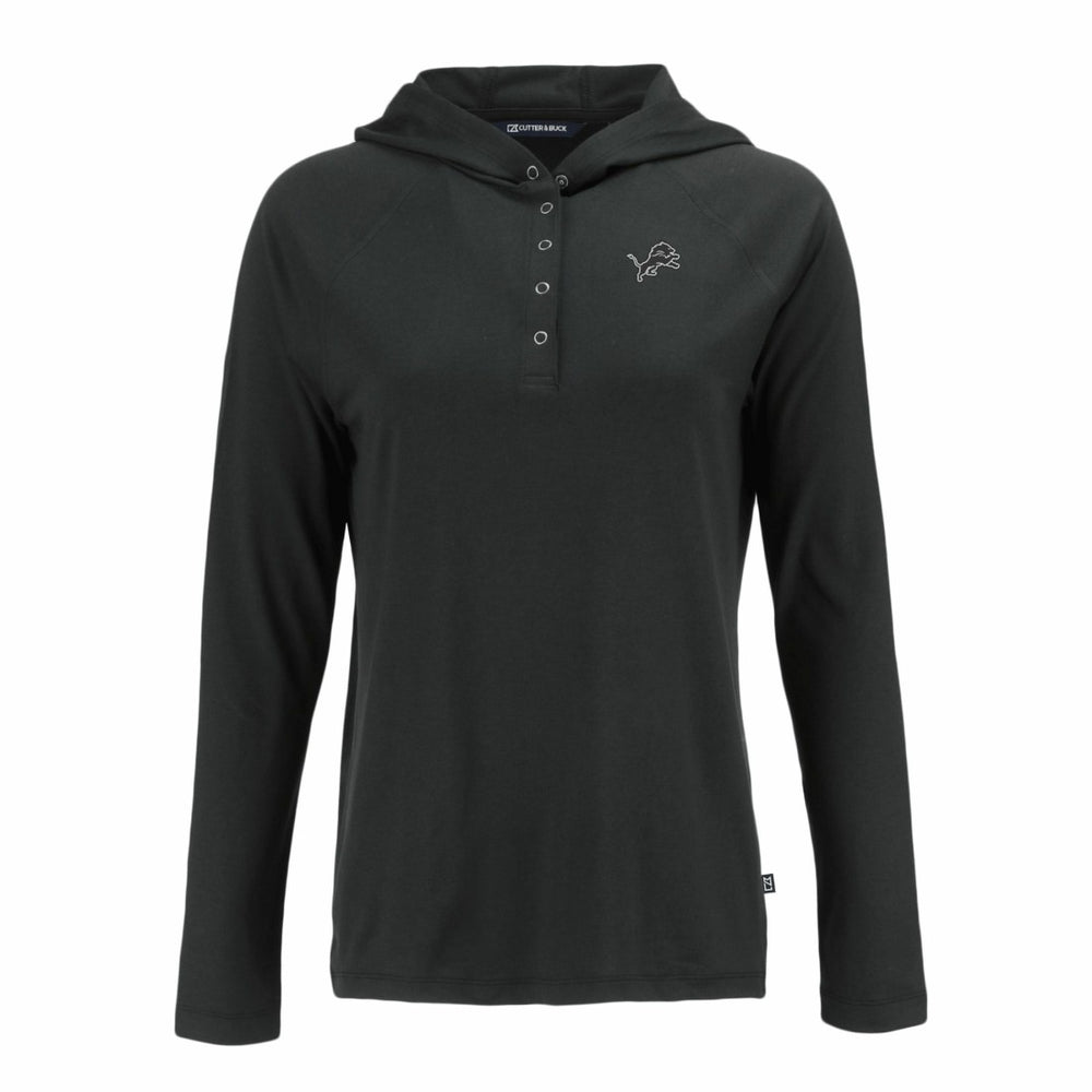 Detroit Lions Cutter & Buck Women's Coastline Epic Comfort Eco Recycled Long Sleeve Hoodie T-Shirt Black