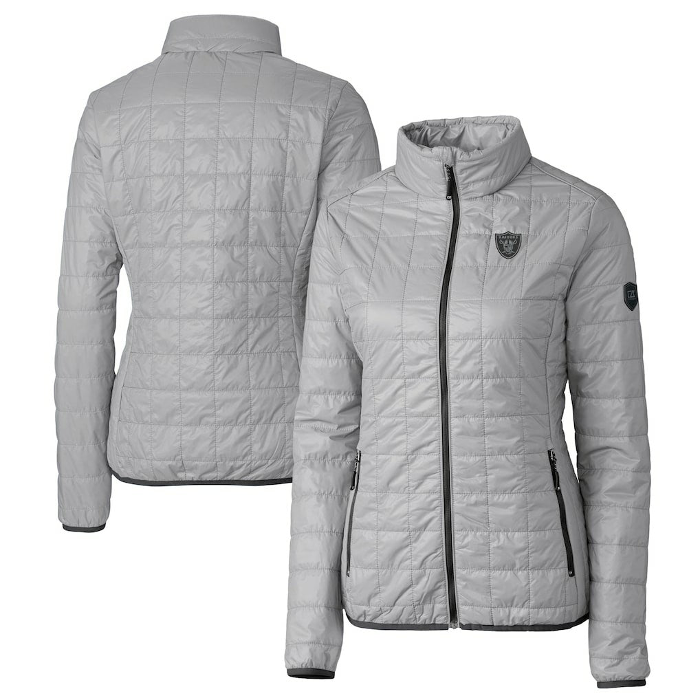 Las Vegas Raiders Cutter & Buck Women's Rainier PrimaLoft Eco Insulated Full-Zip Puffer Jacket Gray