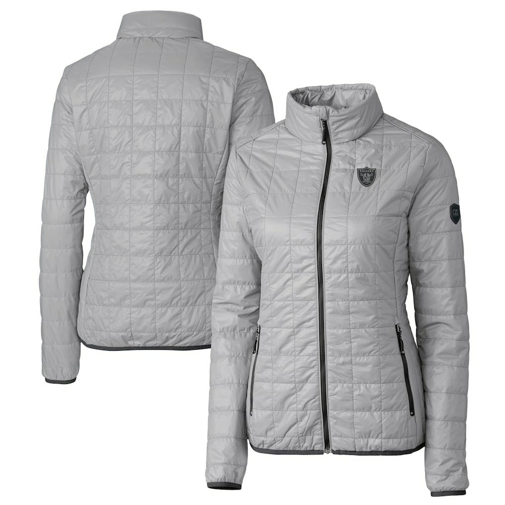 Las Vegas Raiders Cutter & Buck Women's Rainier PrimaLoft Eco Insulated Full-Zip Puffer Jacket Gray
