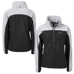 Detroit Lions Cutter & Buck Women's Charter Eco Recycled Half-Zip Hoodie Anorak Jacket Black/Gray