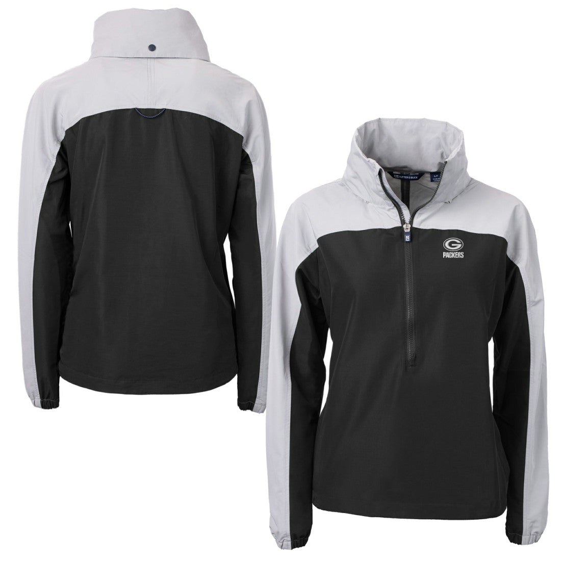 Green Bay Packers Cutter & Buck Women's Charter Eco Recycled Half-Zip Hoodie Anorak Jacket Black/Gray