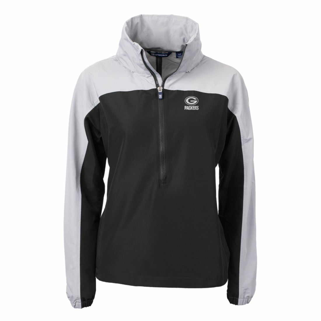 Green Bay Packers Cutter & Buck Women's Charter Eco Recycled Half-Zip Hoodie Anorak Jacket Black/Gray