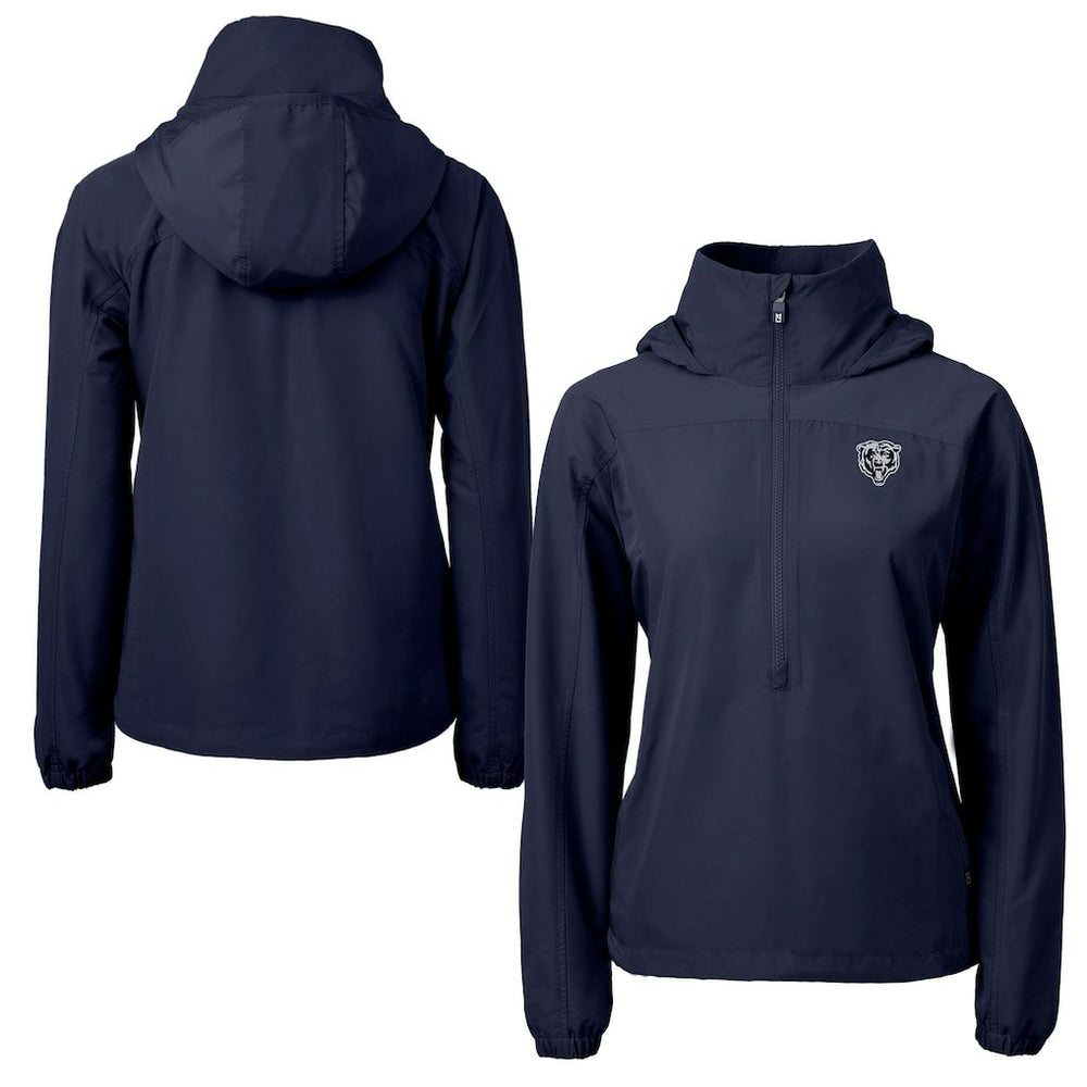 Chicago Bears Cutter & Buck Women's Charter Eco Recycled Half-Zip Hoodie Anorak Jacket Navy
