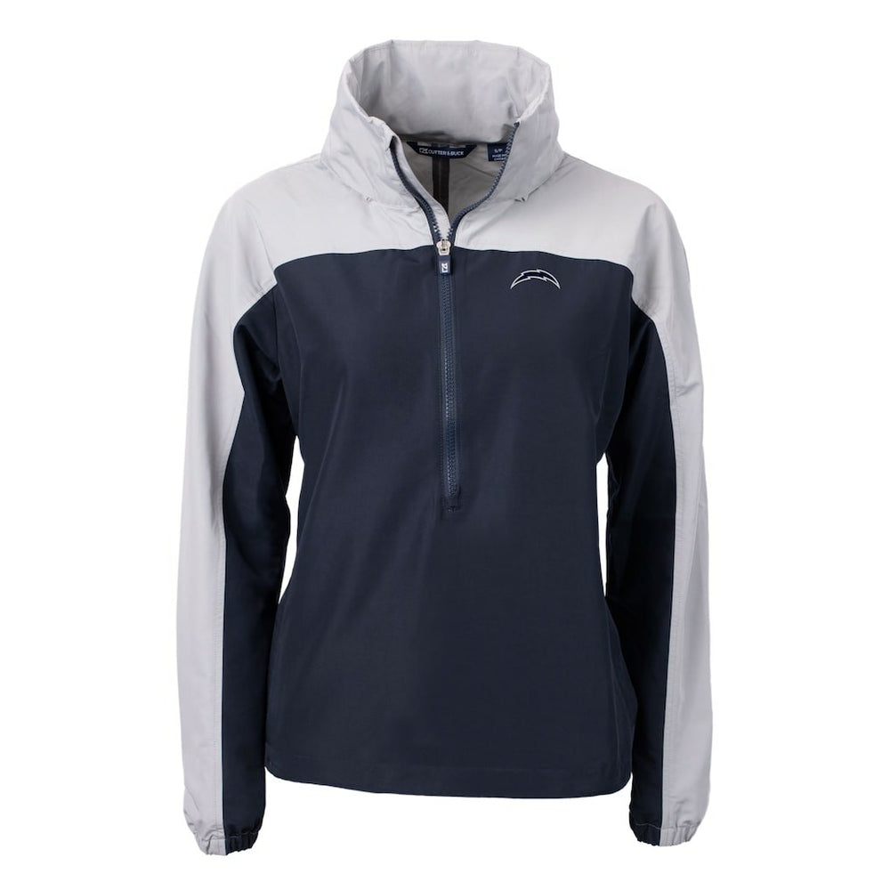 Los Angeles Chargers Cutter & Buck Women's Charter Eco Recycled Half-Zip Hoodie Anorak Jacket Navy/Gray