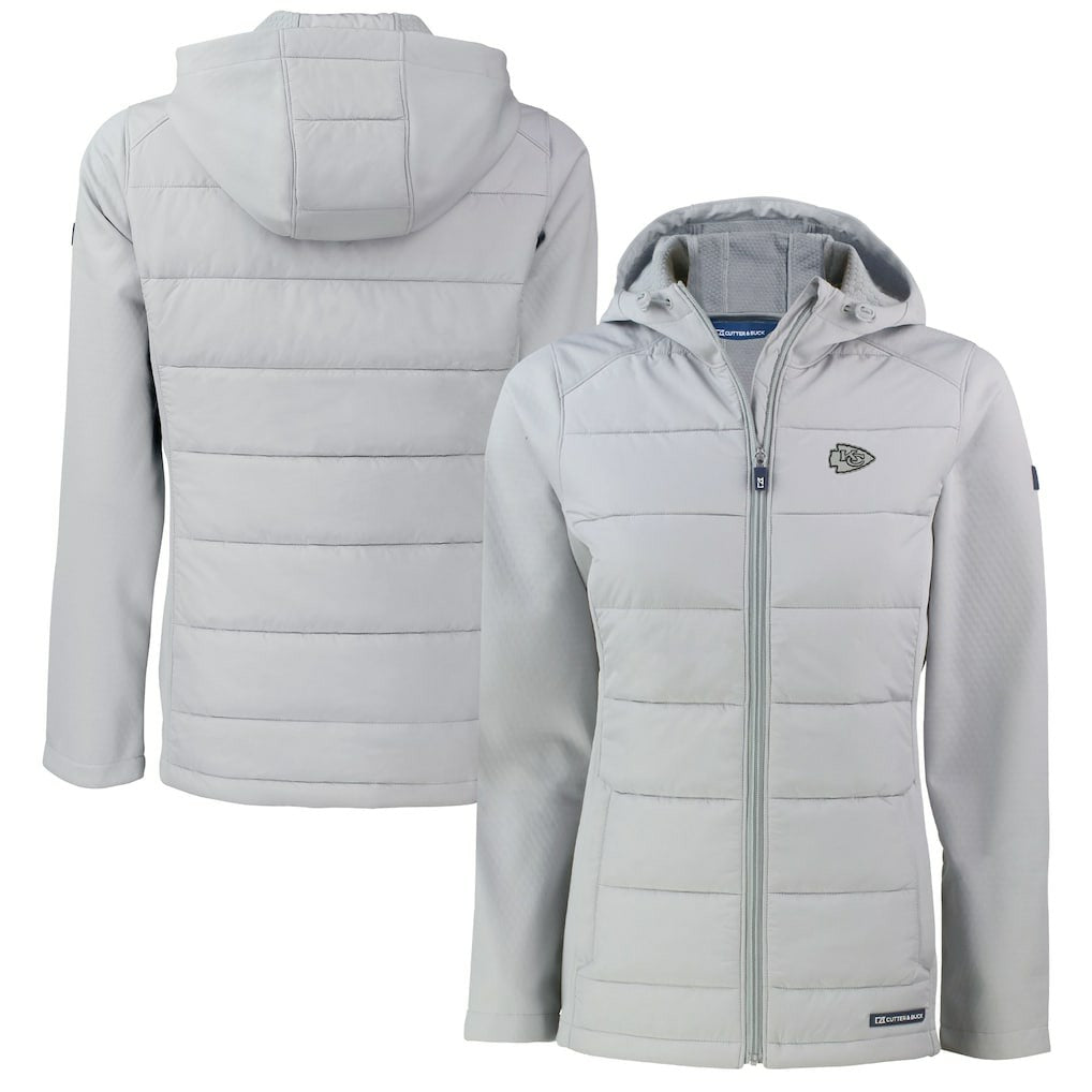 Kansas City Chiefs Cutter & Buck Women's Evoke Hybrid Eco Softshell Recycled Full-Zip Hoodie Jacket Gray