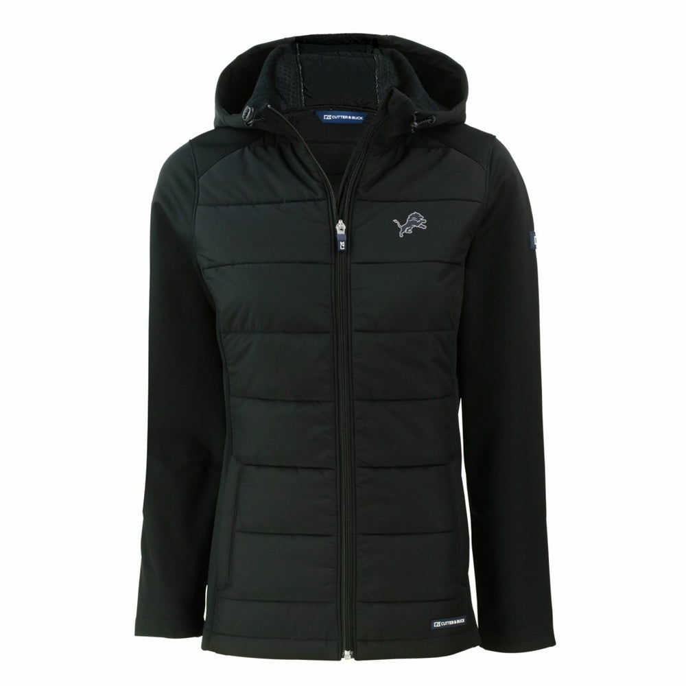 Detroit Lions Cutter & Buck Women's Evoke Hybrid Eco Softshell Recycled Full-Zip Hoodie Jacket Black