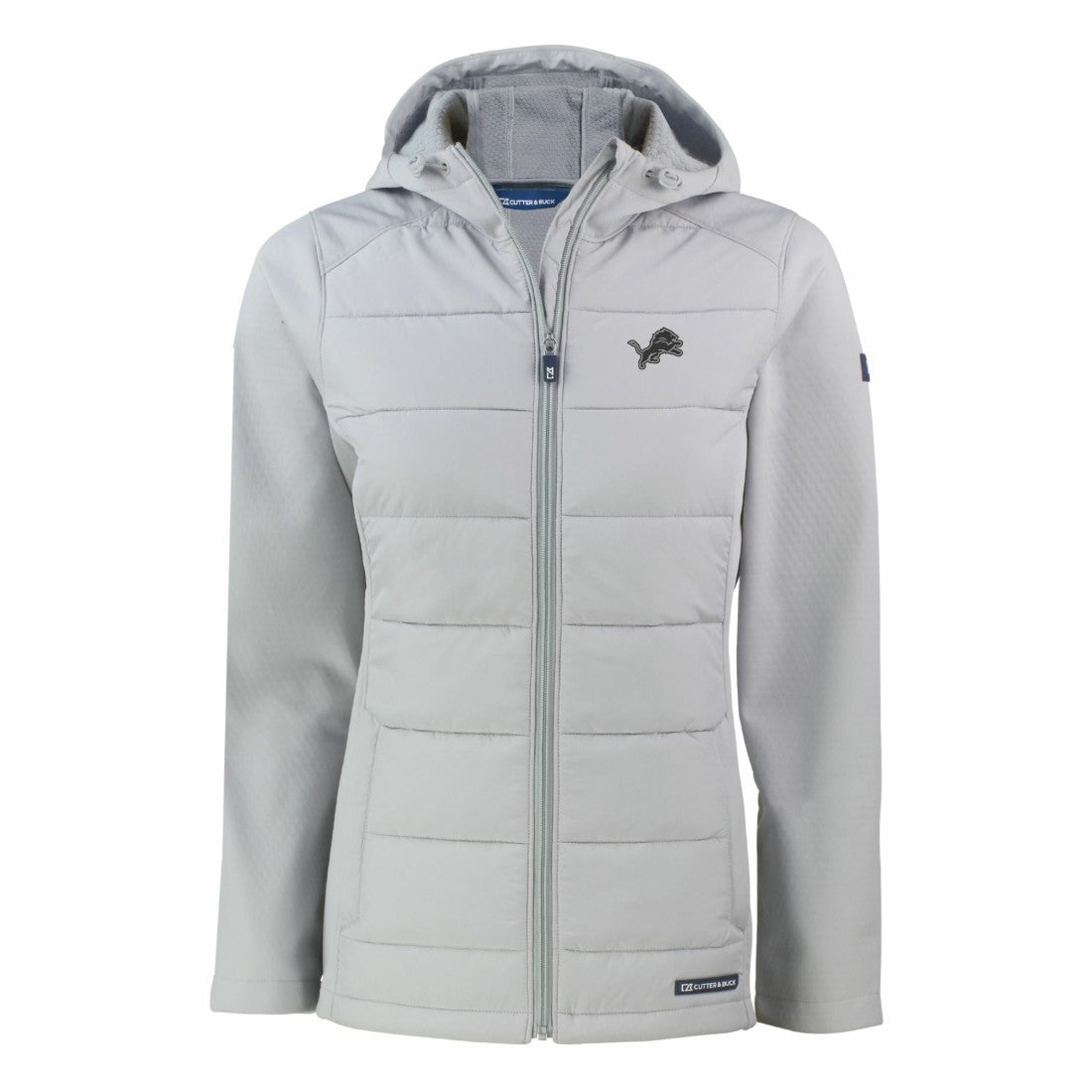 Detroit Lions Cutter & Buck Women's Evoke Hybrid Eco Softshell Recycled Full-Zip Hoodie Jacket Gray