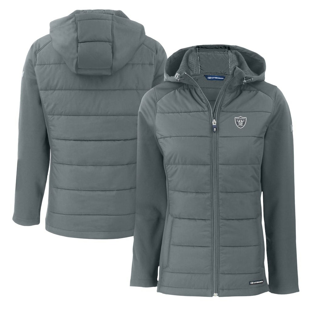 Las Vegas Raiders Cutter & Buck Women's Evoke Hybrid Eco Softshell Recycled Full-Zip Hoodie Jacket Dark Gray
