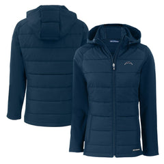 Los Angeles Chargers Cutter & Buck Women's Evoke Hybrid Eco Softshell Recycled Full-Zip Hoodie Jacket Navy