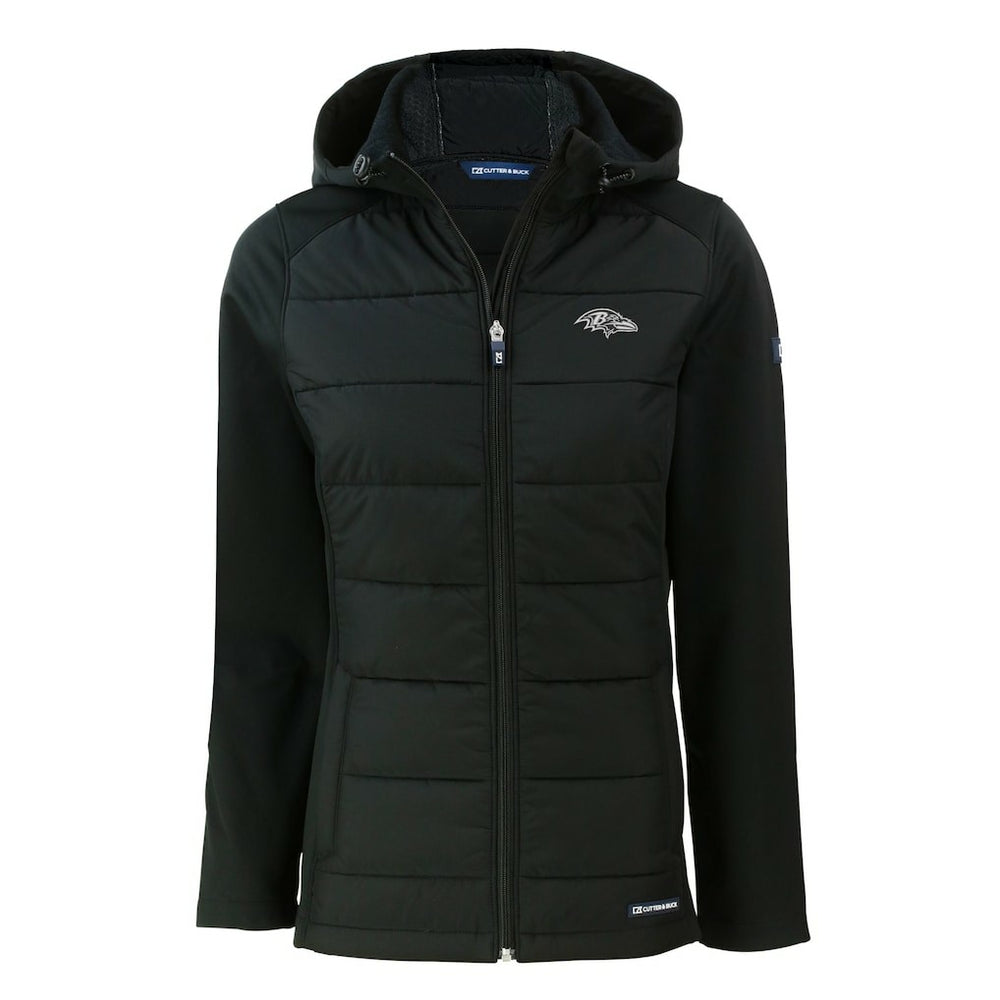 Baltimore Ravens Cutter & Buck Women's Evoke Hybrid Eco Softshell Recycled Full-Zip Hoodie Jacket Black