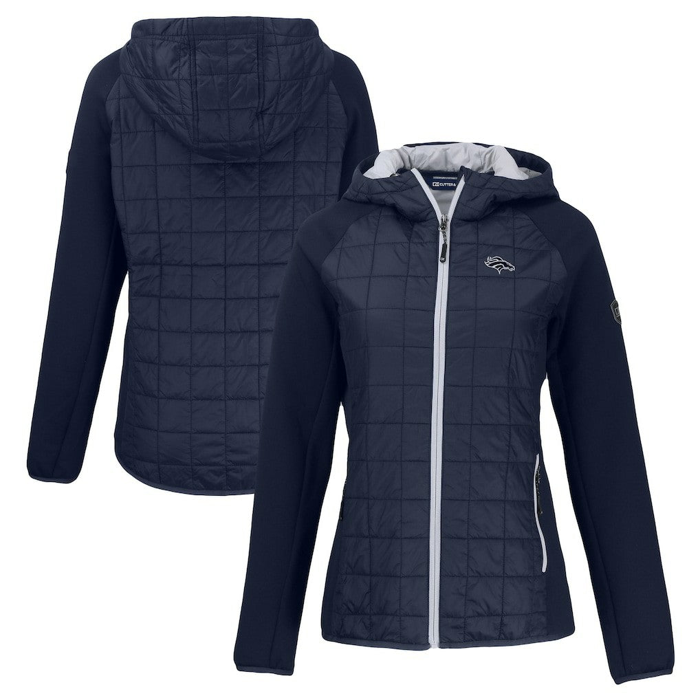 Denver Broncos Cutter & Buck Women's Rainier PrimaLoft Eco Hybrid Full-Zip Hoodie Jacket Navy