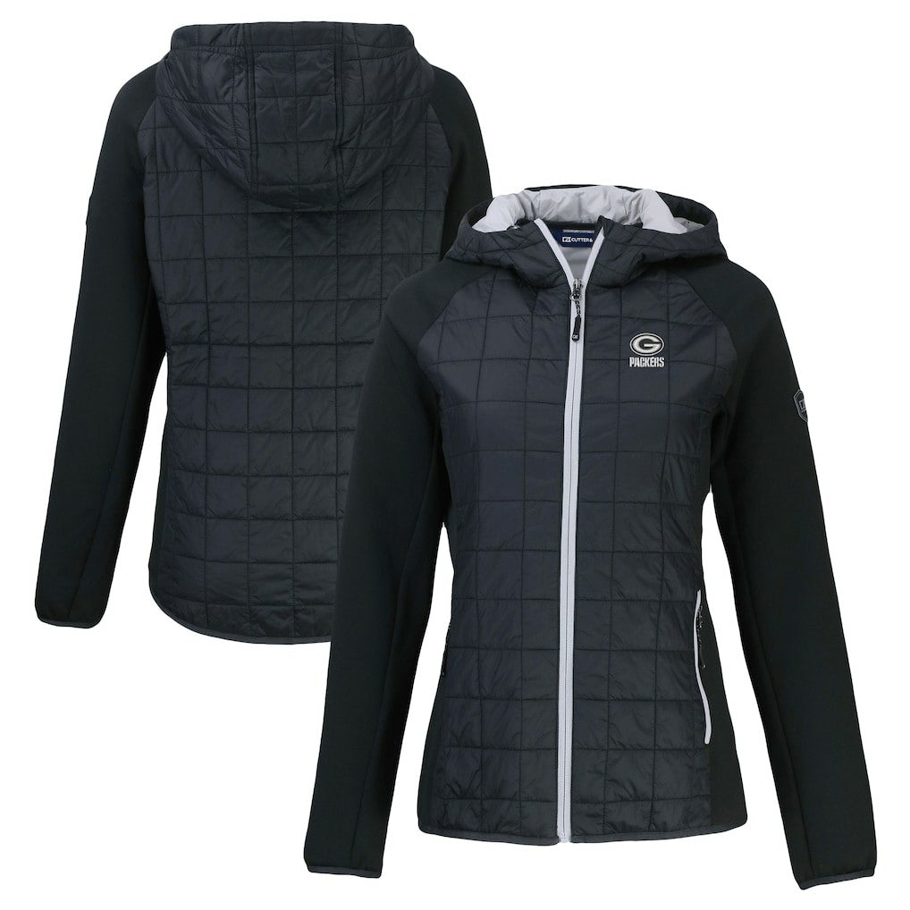 Green Bay Packers Cutter & Buck Women's Rainier PrimaLoft Eco Hybrid Full-Zip Hoodie Jacket Black