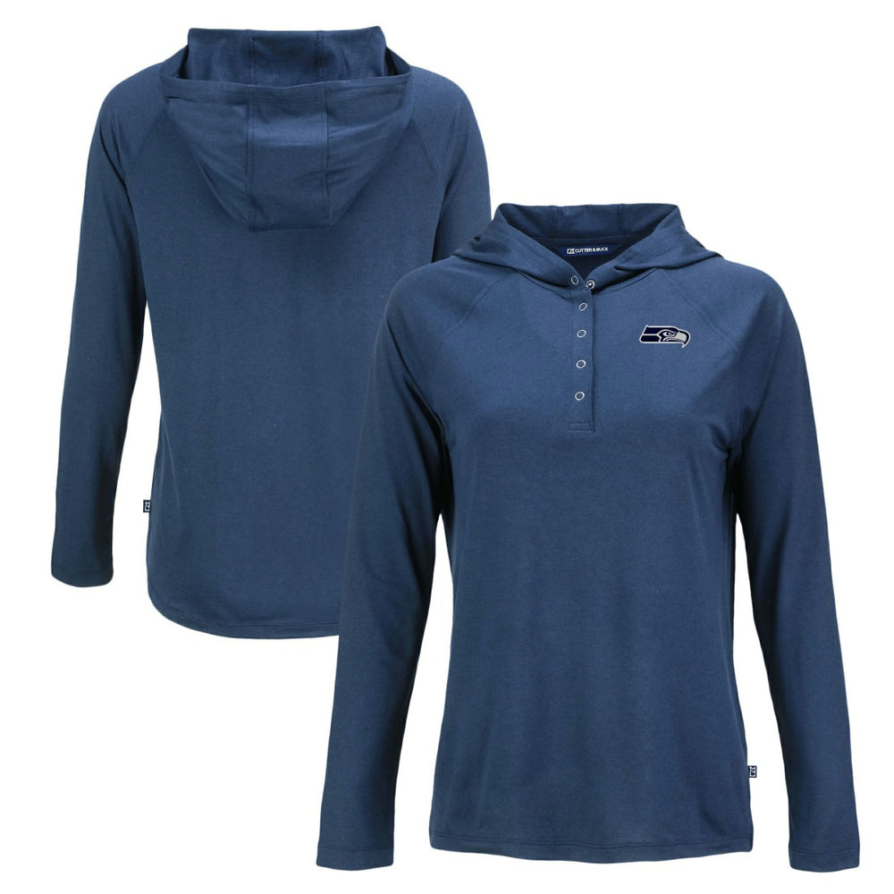 Seattle Seahawks Cutter & Buck Women's Coastline Epic Comfort Eco Recycled Long Sleeve Hoodie T-Shirt Navy