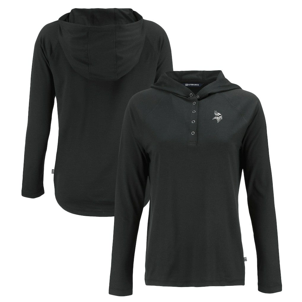 Minnesota Vikings Cutter & Buck Women's Coastline Epic Comfort Eco Recycled Long Sleeve Hoodie T-Shirt Black