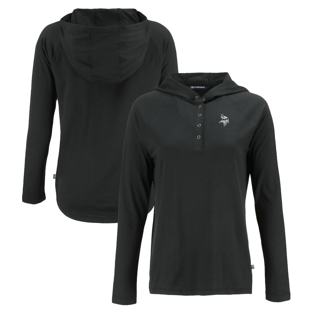 Minnesota Vikings Cutter & Buck Women's Coastline Epic Comfort Eco Recycled Long Sleeve Hoodie T-Shirt Black