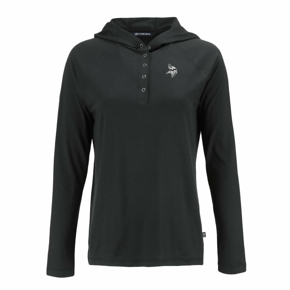 Minnesota Vikings Cutter & Buck Women's Coastline Epic Comfort Eco Recycled Long Sleeve Hoodie T-Shirt Black