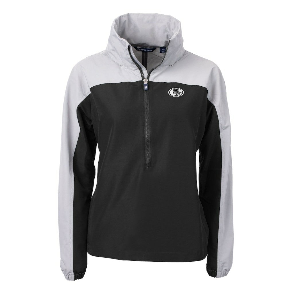 San Francisco 49ers Cutter & Buck Women's Charter Eco Recycled Half-Zip Hoodie Anorak Jacket Black/Gray