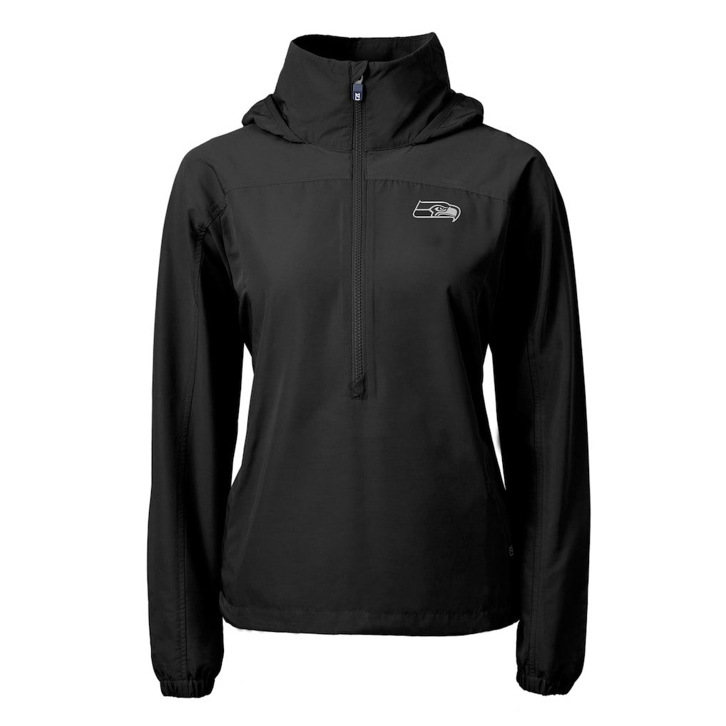 Seattle Seahawks Cutter & Buck Women's Charter Eco Recycled Half-Zip Hoodie Anorak Jacket Black