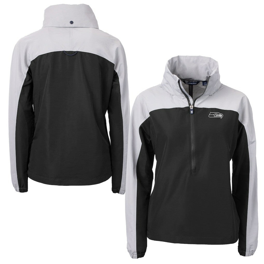 Seattle Seahawks Cutter & Buck Women's Charter Eco Recycled Half-Zip Hoodie Anorak Jacket Black/Gray