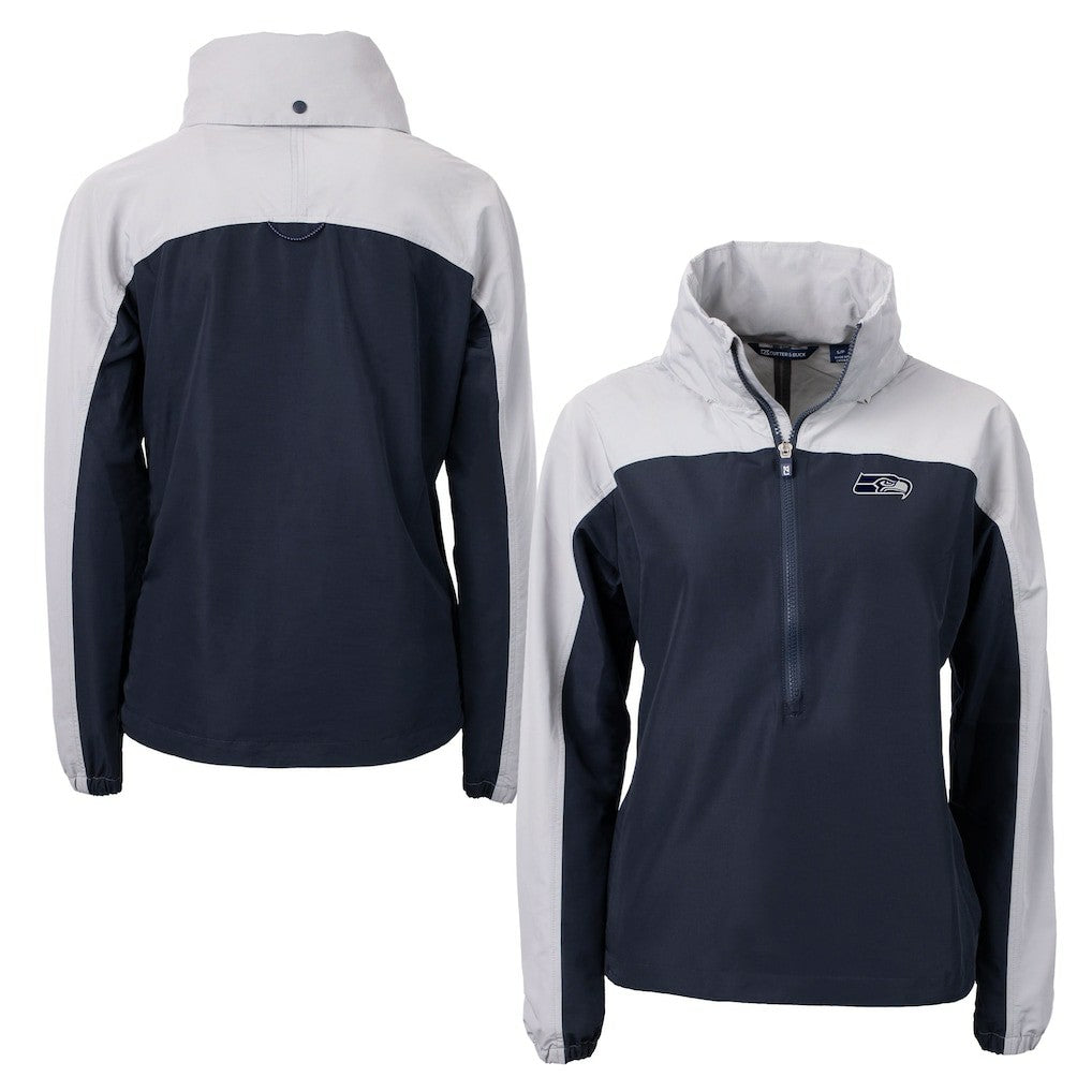 Seattle Seahawks Cutter & Buck Women's Charter Eco Recycled Half-Zip Hoodie Anorak Jacket College Navy