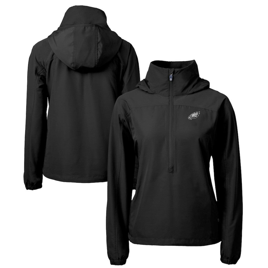 Philadelphia Eagles Cutter & Buck Women's Charter Eco Recycled Half-Zip Hoodie Anorak Jacket Black
