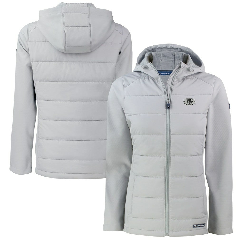 San Francisco 49ers Cutter & Buck Women's Evoke Hybrid Eco Softshell Recycled Full-Zip Hoodie Jacket Gray