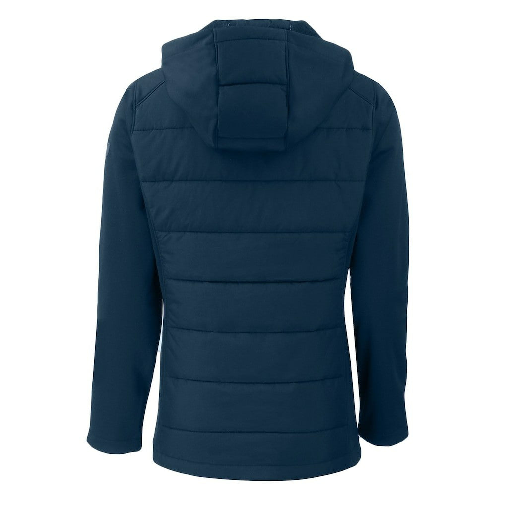 New England Patriots Cutter & Buck Women's Evoke Hybrid Eco Softshell Recycled Full-Zip Hoodie Jacket Navy