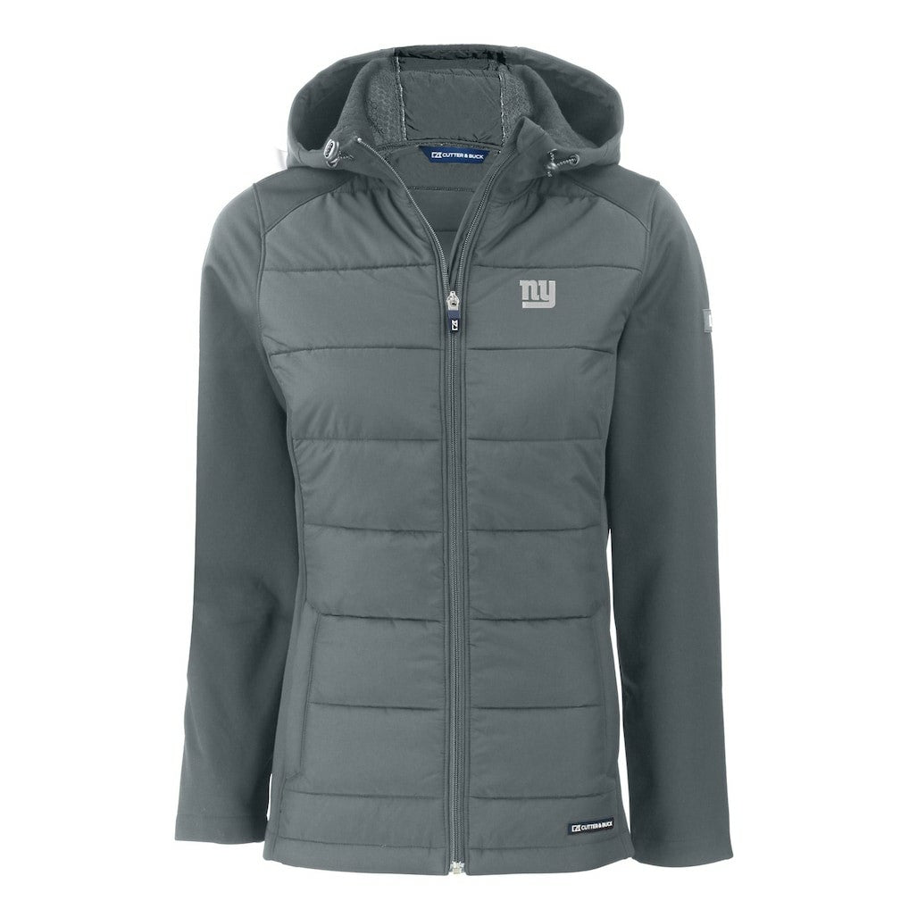 New York Giants Cutter & Buck Women's Evoke Hybrid Eco Softshell Recycled Full-Zip Hoodie Jacket Gray