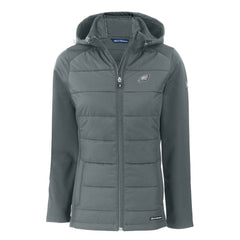Philadelphia Eagles Cutter & Buck Women's Evoke Hybrid Eco Softshell Recycled Full-Zip Hoodie Jacket Dark Gray