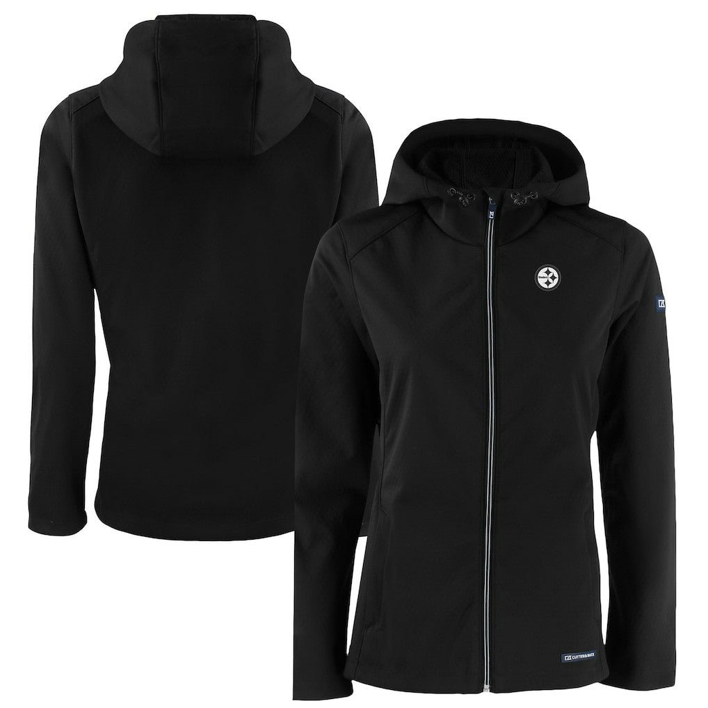 Pittsburgh Steelers Cutter & Buck Women's Evoke Eco Softshell Recycled Full-Zip Hoodie Jacket Black