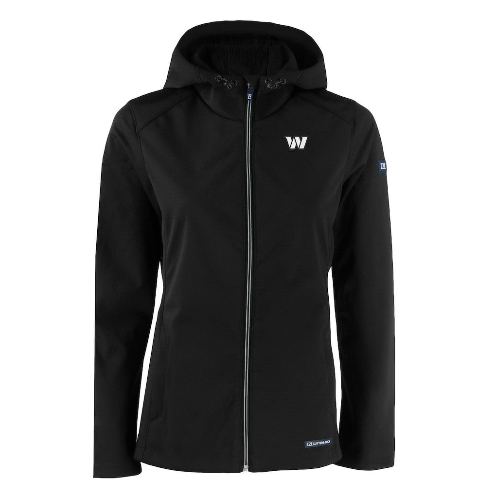 Washington Commanders Cutter & Buck Women's Evoke Eco Softshell Recycled Full-Zip Hoodie Jacket Black