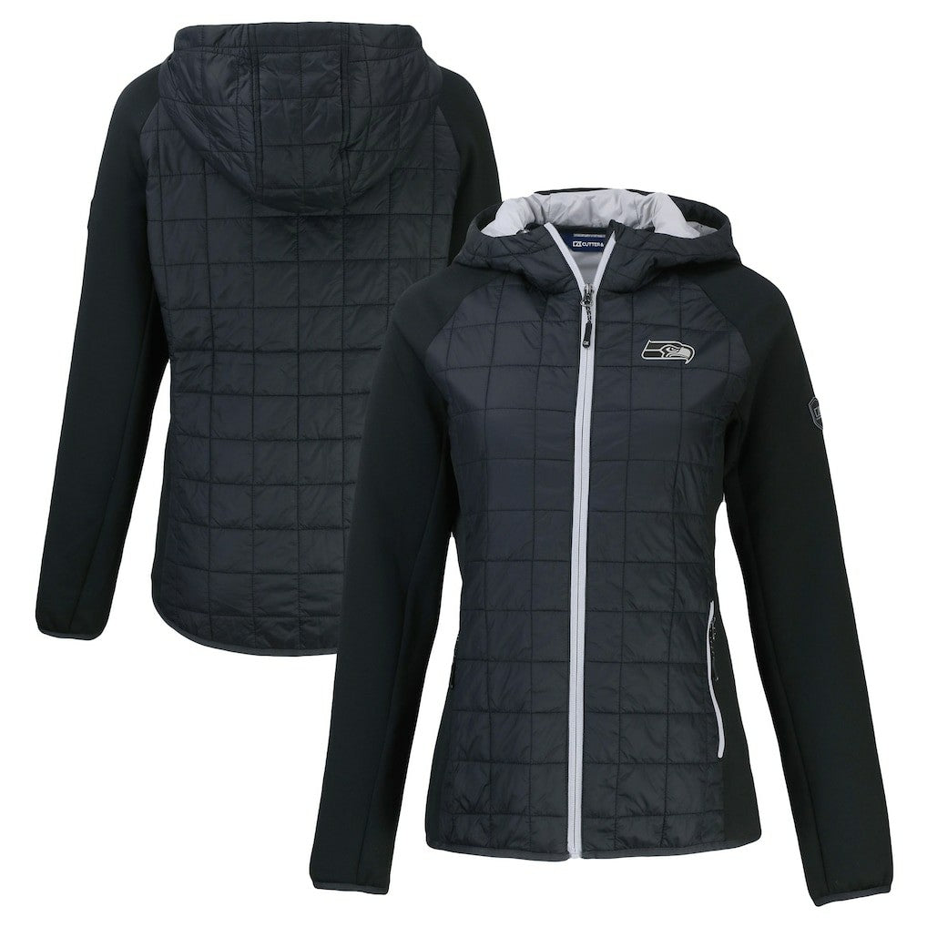 Seattle Seahawks Cutter & Buck Women's Rainier PrimaLoft Eco Hybrid Full-Zip Hoodie Jacket Black