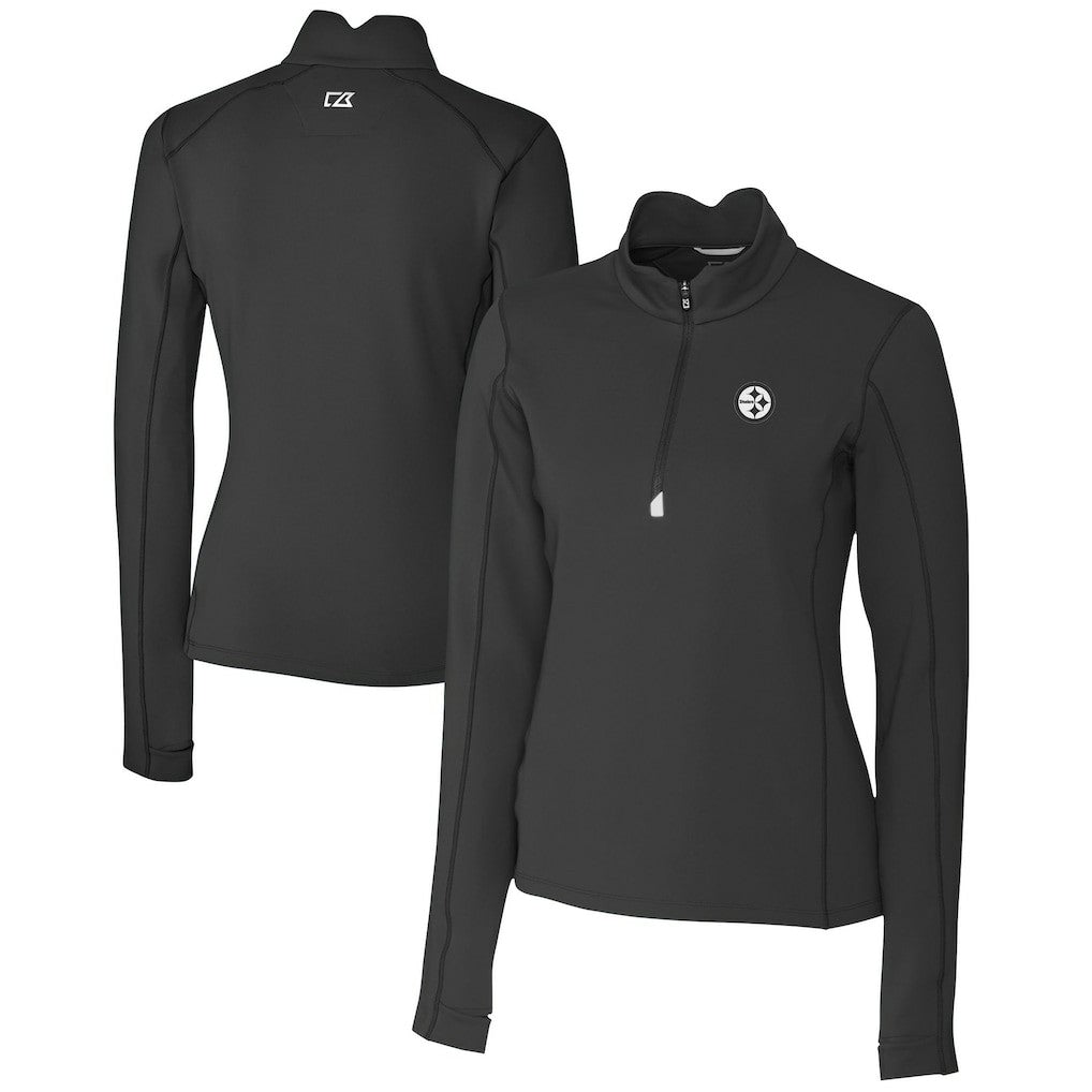 Pittsburgh Steelers Cutter & Buck Women's Traverse Stretch DryTec Quarter-Zip Top Black