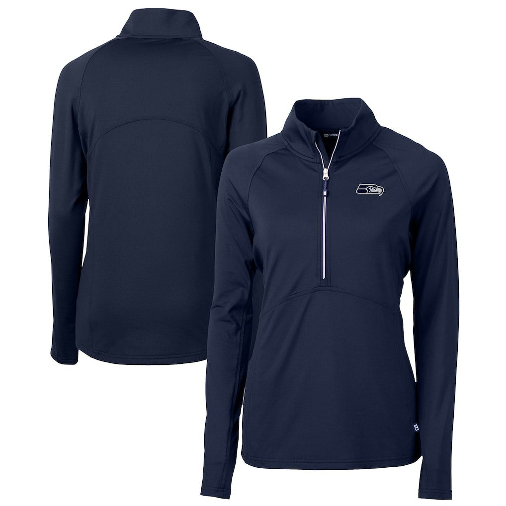 Seattle Seahawks Cutter & Buck Women's Adapt Eco Knit Stretch Recycled Raglan Half-Zip Top College Navy