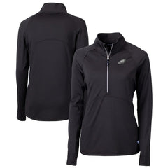 Philadelphia Eagles Cutter & Buck Women's Adapt Eco Knit Stretch Recycled Raglan Half-Zip Top Black