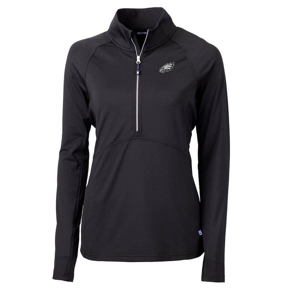 Philadelphia Eagles Cutter & Buck Women's Adapt Eco Knit Stretch Recycled Raglan Half-Zip Top Black
