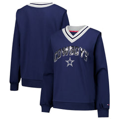 Dallas Cowboys Tommy Hilfiger Women's Alice V-Neck Pullover Sweatshirt Navy