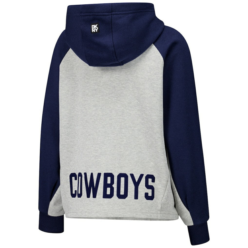 Dallas Cowboys DKNY Sport Women's Joy Cropped Raglan Pullover Hoodie - Gray/Navy