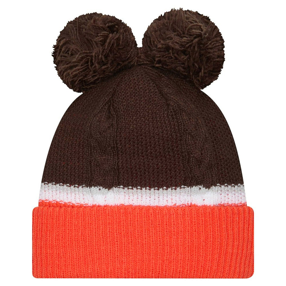 Cleveland Browns New Era Women's Double Bubble Cuffed Knit Hat with Poms Brown